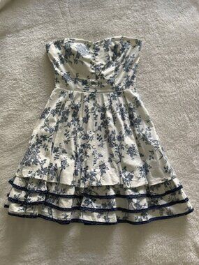 Vintage Y2K Ruby Rox Blue Floral Strapless Tiered Mini Dress Size 3 S